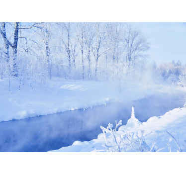 하얀 얼어붙은 나무와 강 자연 벽화 - TenStickers