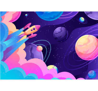 Animated space and rocket  space wall mural - TenStickers