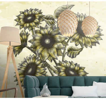 Vintage green sunflowers zidni mural - TenStickers