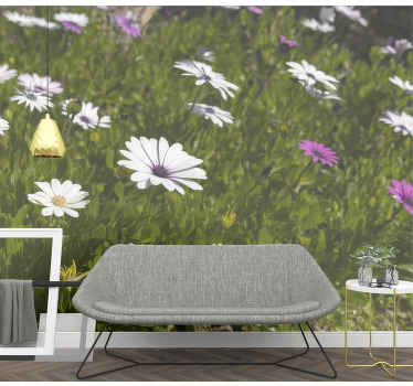 Fotomural flores Flores de margarita púrpura y blanca - TenVinilo