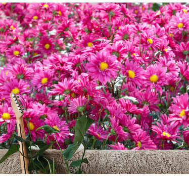 핑크 데이지 꽃 필드 벽화 - TenStickers