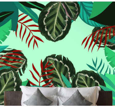 κόκκινη τοιχογραφία φύλλων maranta με φύλλα - TenStickers