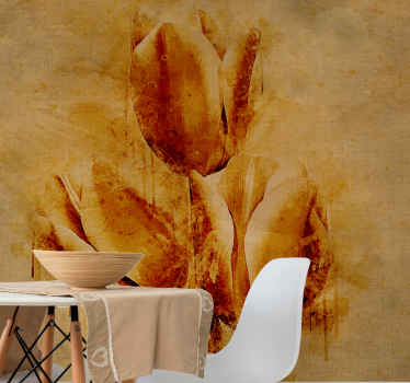 Elegant beige tre kronblad fototapet blomster - Tenstickers