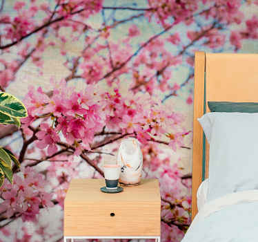 ぼやけた桜の花の壁の壁画 - TENSTICKERS