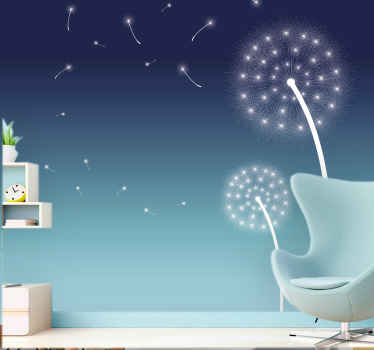 밤 꽃 벽 벽화에 흰 민들레 - TenStickers