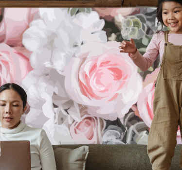 许多白玫瑰图案花卉壁画 - TenStickers