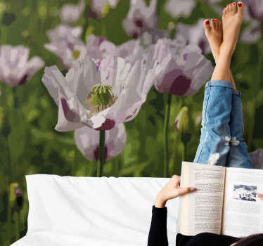 Fotomurais flores Papoulas rosa em um campo verde - TenStickers
