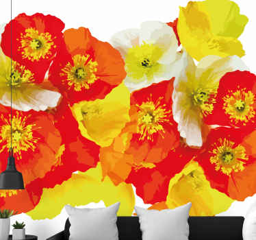 黄色和橙色罂粟花壁画 - TenStickers