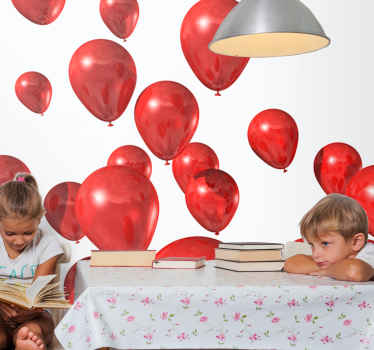 Fototapete Kinderzimmer Rote luftballons schweben - TenStickers