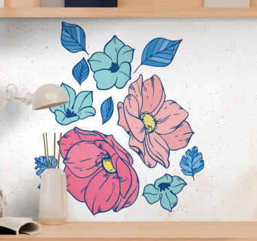 Delicate pink and blue flowers wall mural - TenStickers