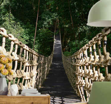 Fából készült híd trópusi erdei falfestmény - TenStickers