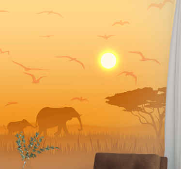Elephant and tree in the sunset Wall Mural - TenStickers