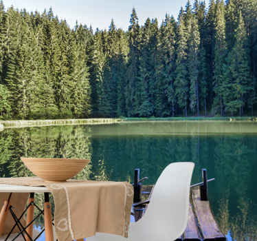 Fotomural de bosque Lago con árboles verdes detrás - TenVinilo
