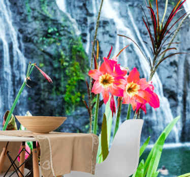 Lyserød blomst vandfald fototapet - TenStickers