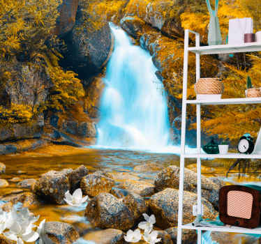 Fotomural de cascada Cascada de flores y piedras - TenVinilo