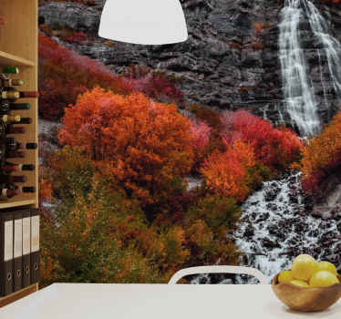 Red Autumn  Waterfall Wall Mural - TenStickers