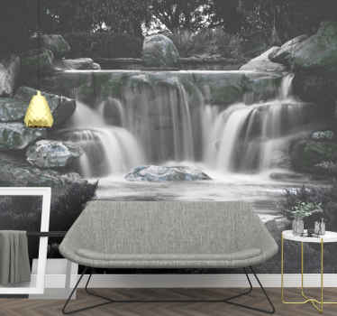 Fotomural de cascada Paisaje blanco y negro - TenVinilo