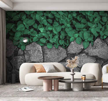 leaves and stones living room wall mural - TenStickers