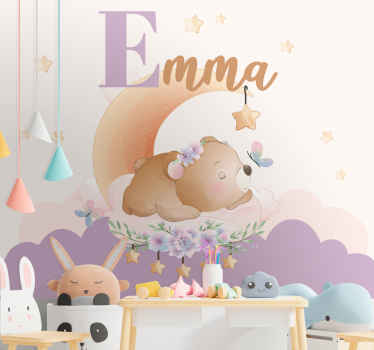 Animais fofos carregam com murais de parede com nomes de crianças - TenStickers