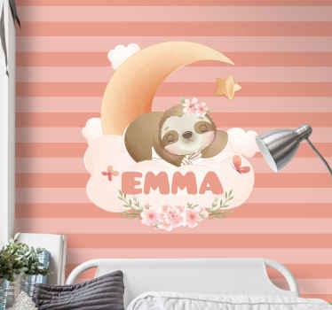 Söta djur sloth med namn barnkammare fototapeta - Tenstickers