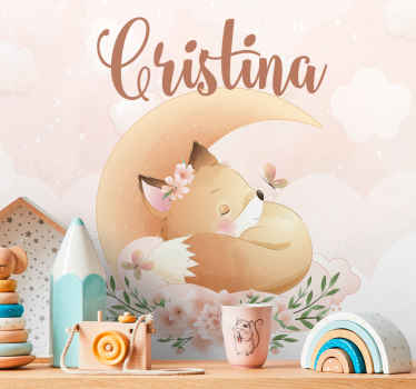 Søt rev for jente med navn Fototapet baby - Tenstickers