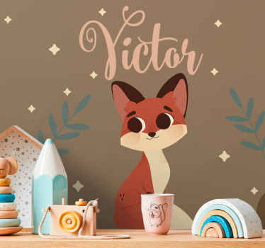 可爱的狐狸男孩与名字托儿所壁画 - TenStickers