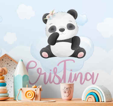 Cute panda for girl with name Nursery Mural - TenStickers
