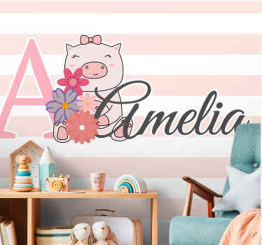 Cute animals piggy with name Kids wall Murals - TenStickers
