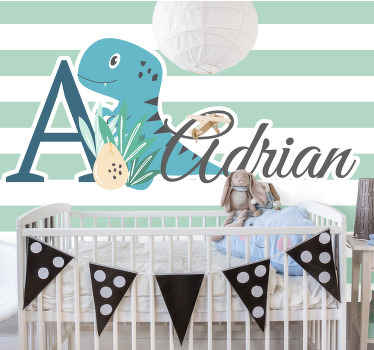 Tapisserie chambre enfant t-rex avec initiale et nom - TenStickers