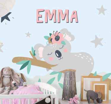 Cute koala for girl with name Nursery Mural - TenStickers