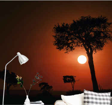 Silhouette Sunset Scene landscape wall mural - TenStickers
