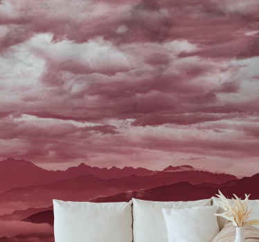 구름과 산 핑크 톤 산 벽화 - TenStickers