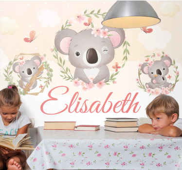 Fototapete Kinderzimmer Süße tiere koala mit Namen - TenStickers
