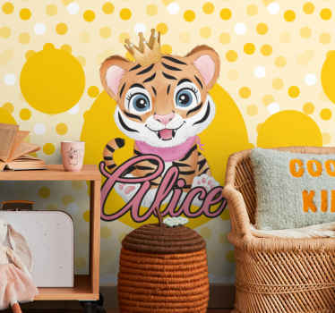 Fotomural para bebés Lindo tigre para niña con nombre - TenVinilo