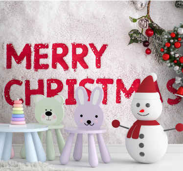 Merry Christmas with snow Christmas wall mural - TenStickers