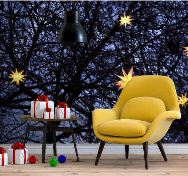 나무 벽 벽화에 노란색 펜던트 조명 - TenStickers