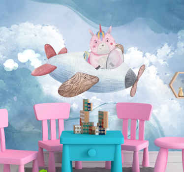 Flygande enhörningsplan Fototapeter Fantasi - Tenstickers