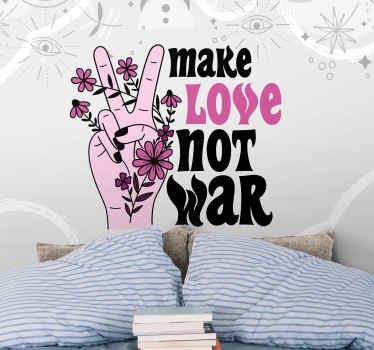 Make love quote in Peace sign phrase wall mural - TenStickers