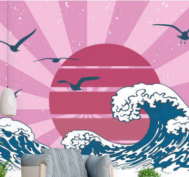 The great pink retro wave vintage wall mural - TenStickers