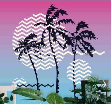 Retro sunset trees purple and blue wall mural - TenStickers