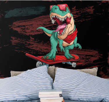 Fotomural retro Patinaje verde dinsoaur - TenVinilo