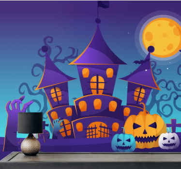 Fotomural Halloween Cementerio espeluznante con murciélagos - TenVinilo