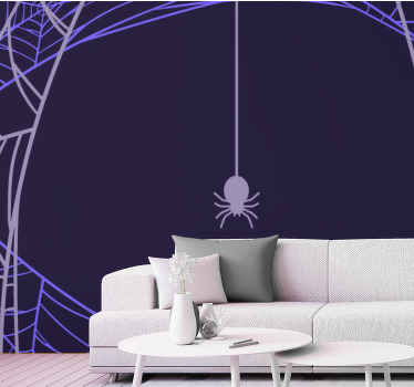 Ljubičasta paukova mreža zidna slika za dnevnu sobu - TenStickers