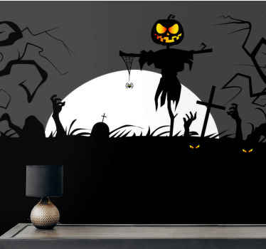 Dark graveyard with scary faces wall mural - TenStickers