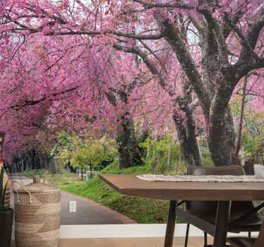 Pink japansk kirsebærtræ fototapet - TenStickers