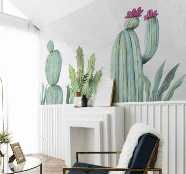 Cactus filled wall illustration wall mural - TenStickers