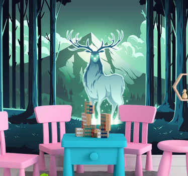 Magiska rådjur i skogen barn fototapeter - Tenstickers