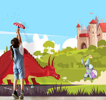 Mural infantil Dragón y caballero - TenVinilo