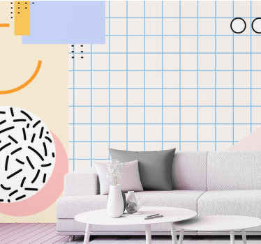 Quadrados abstratos dos anos 80 com murais coloridos na parede - TenStickers