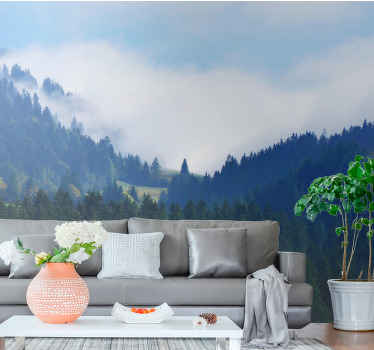 Fototapeta stromy v lese hmla - Tenstickers